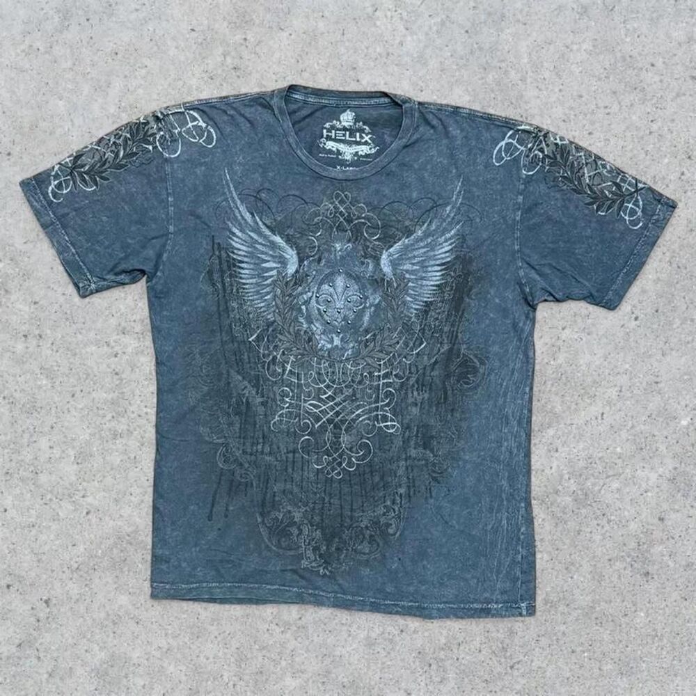 Y2K Helix Studded Grunge Tribal Angel Wings Short Sleeve T Shirt